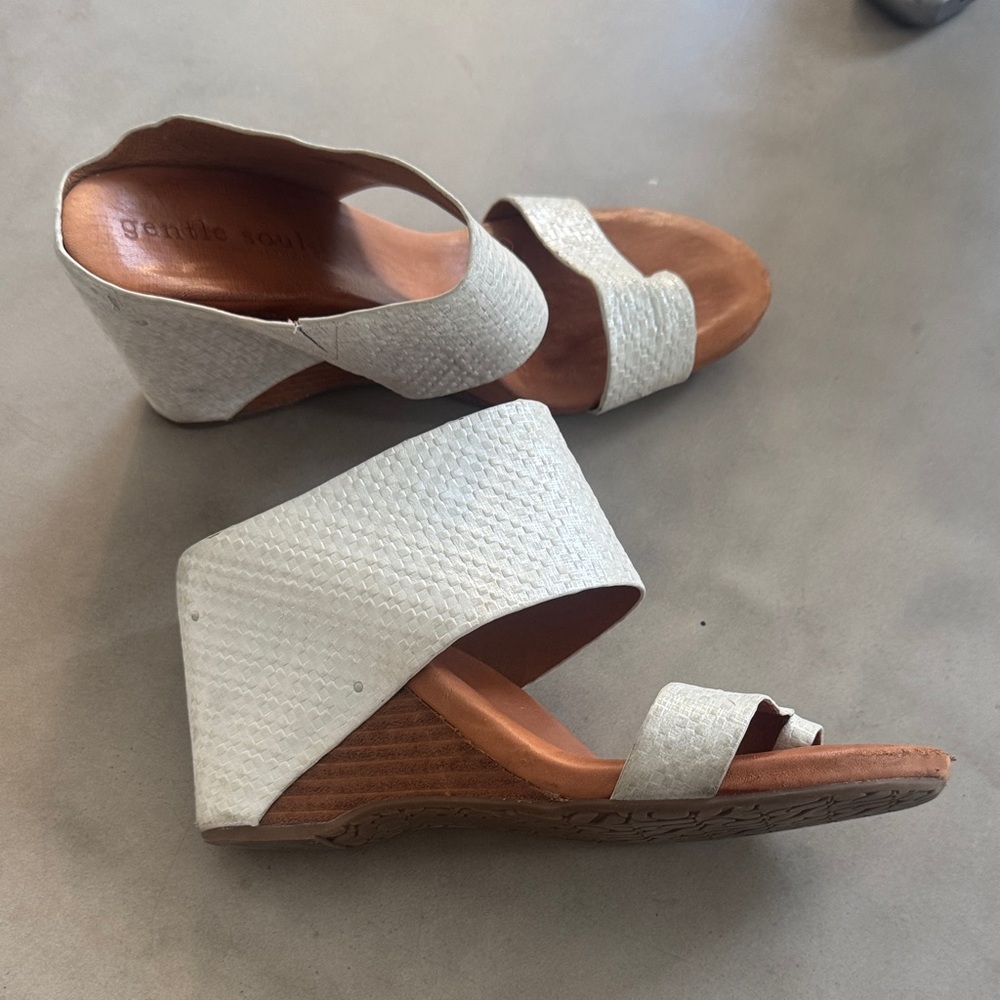 gentle souls Cream Textured Wedge Sandals